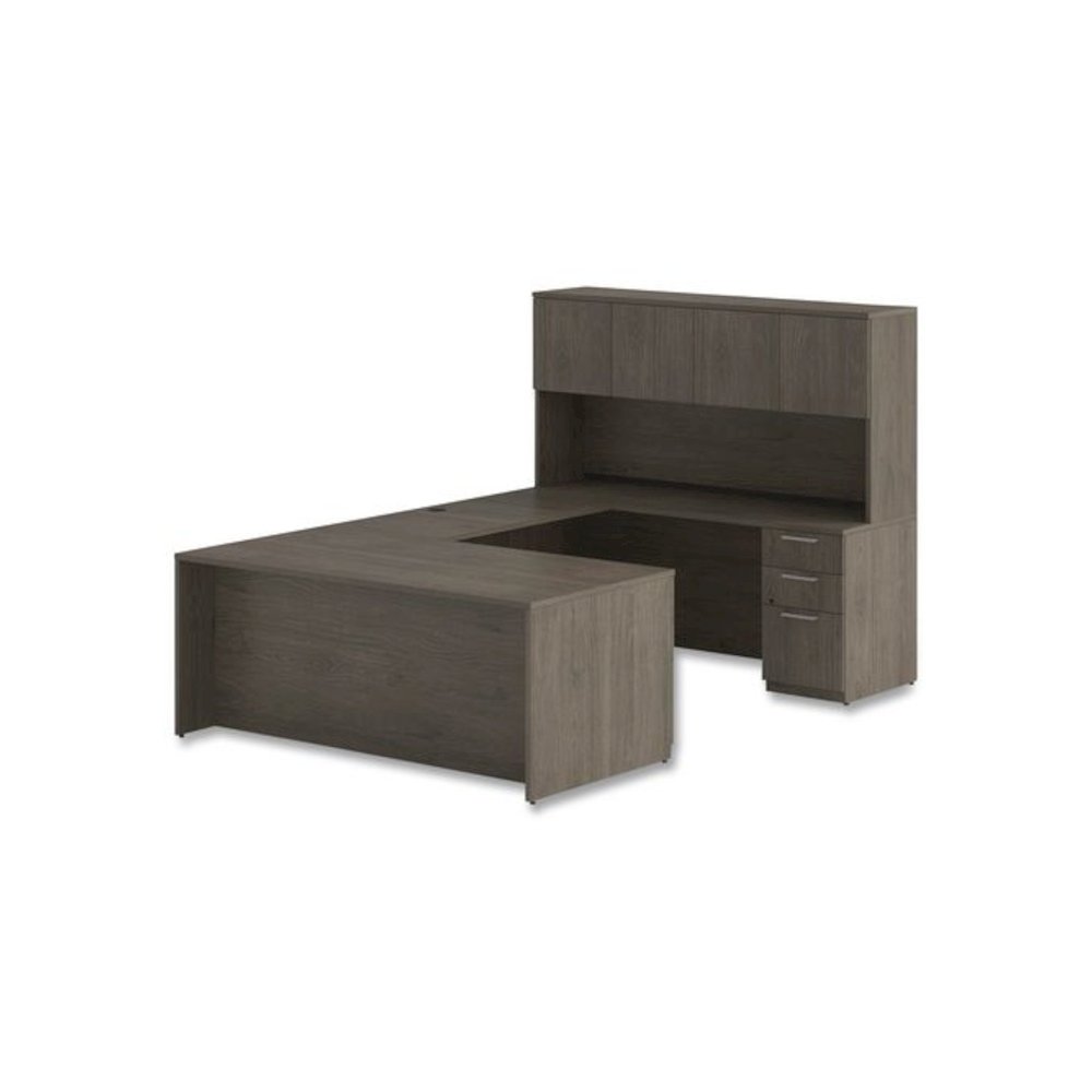 Alera Seville Hutch with Doors, 4 Compartments, 72w x 16d x 36h, Walnut. Picture 7