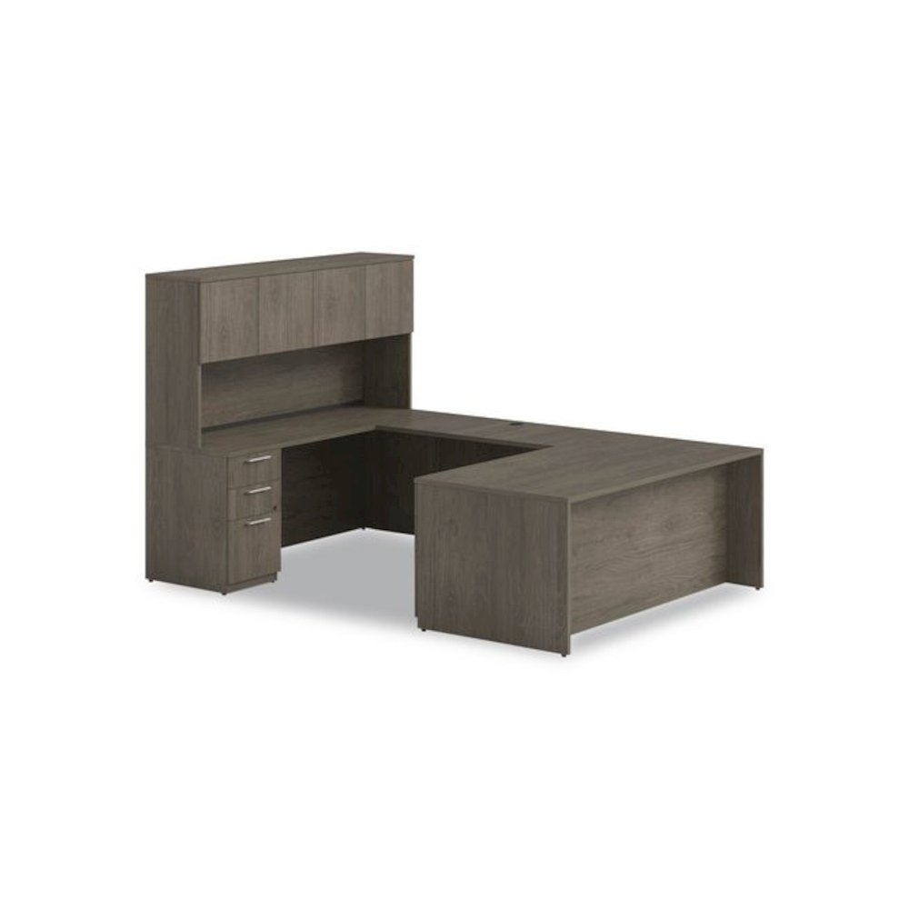 Alera Seville Series Credenza with Pedestal, Left Pedestal, 72w x 24d x 29h, Walnut. Picture 6
