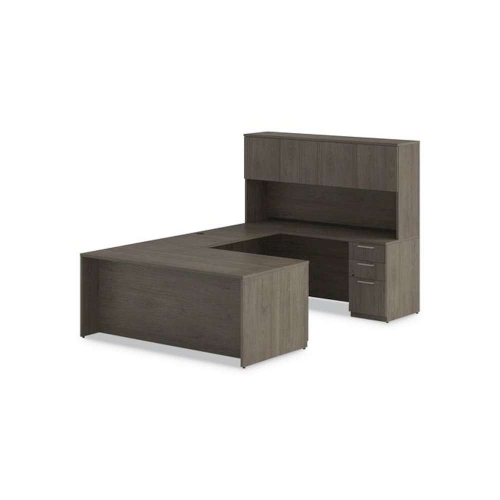 Alera Seville Series Credenza with Pedestal, Right Pedestal, 72w x 24d x 29h, Walnut. Picture 6