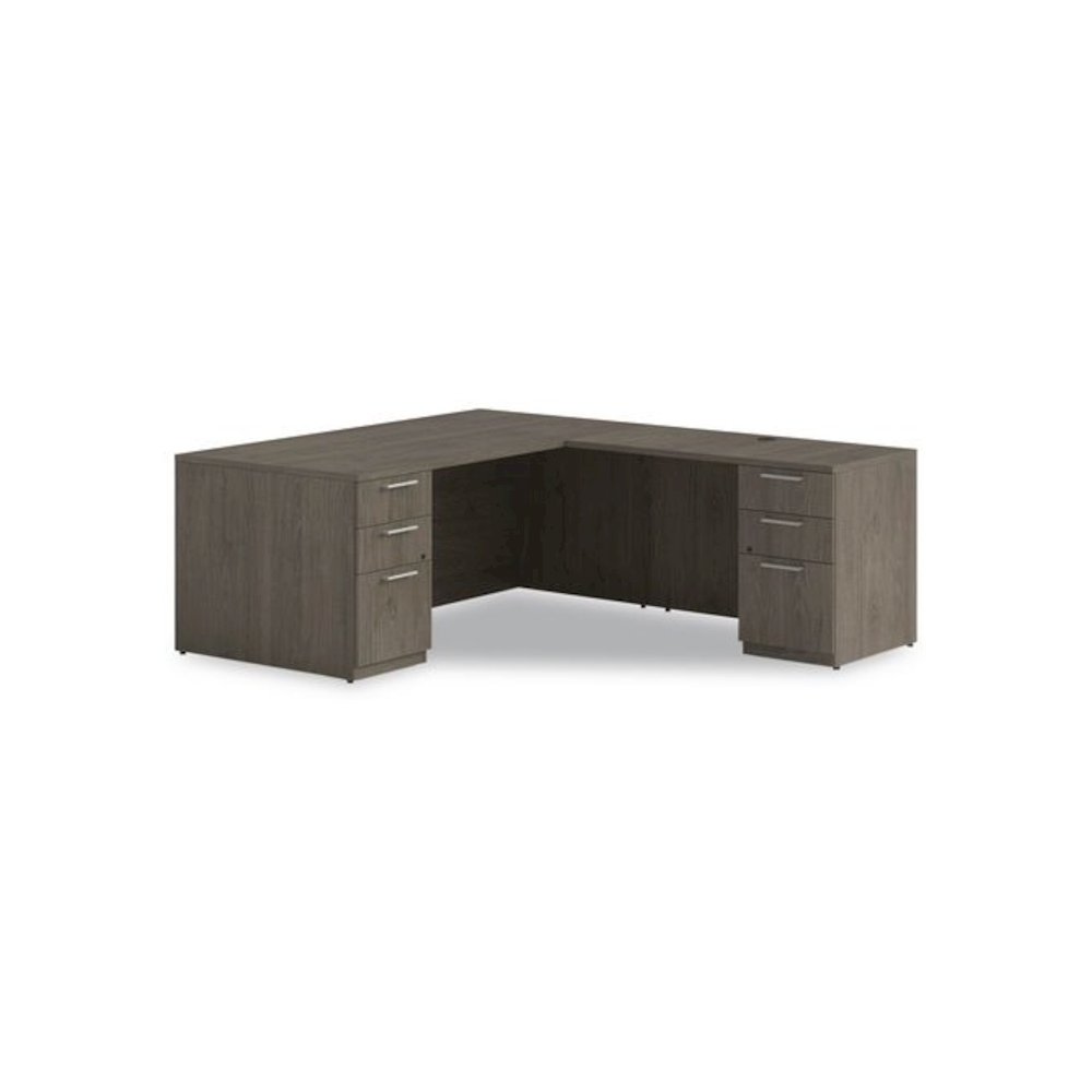 Alera Seville Series Single Pedestal Desk, Left Pedestal, 72" x 36" x 29", Walnut. Picture 6
