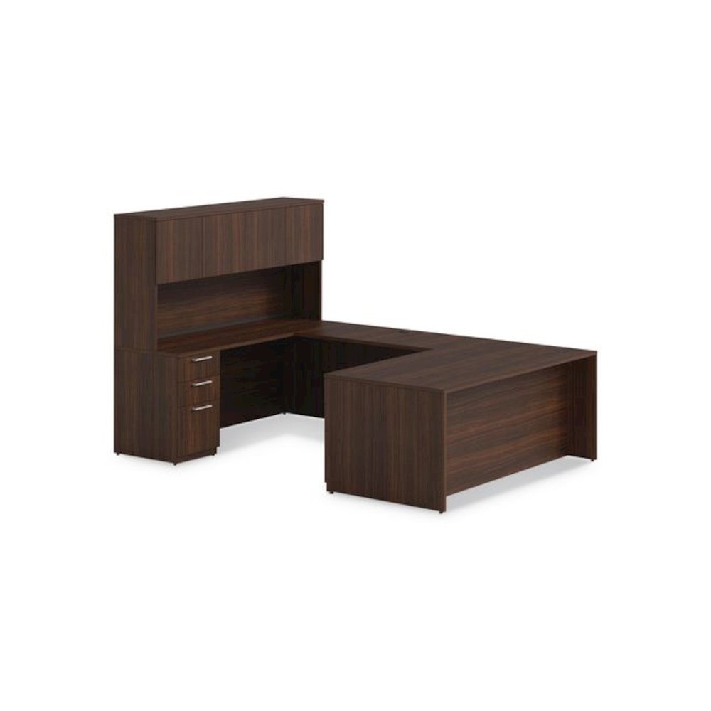 Alera Seville Series Single Pedestal Desk, Right Pedestal, 72" x 36" x 29", Mahogany. Picture 6