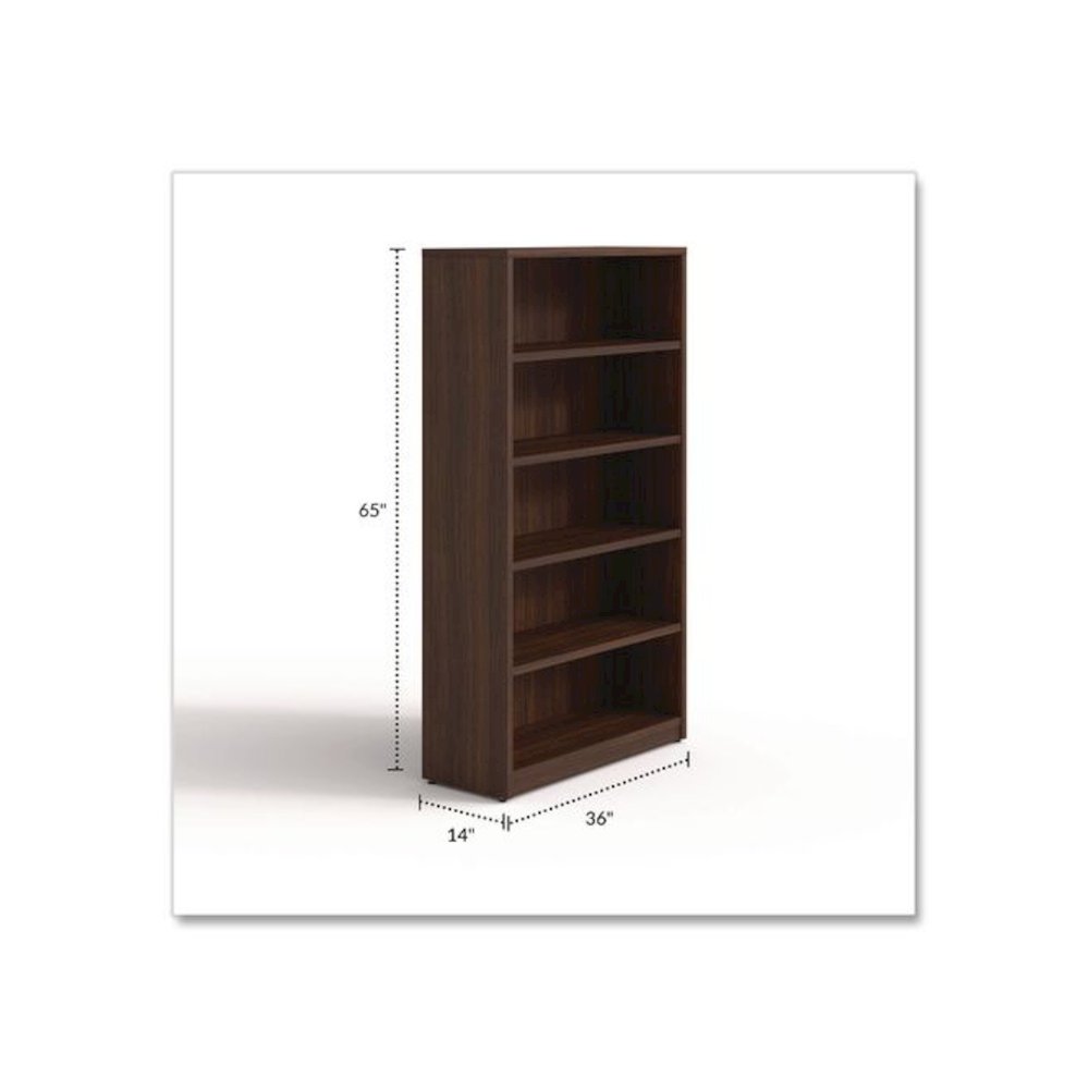 Alera Seville Bookcase, Five-Shelf, 36w x 14d x 65h, Mahogany. Picture 2