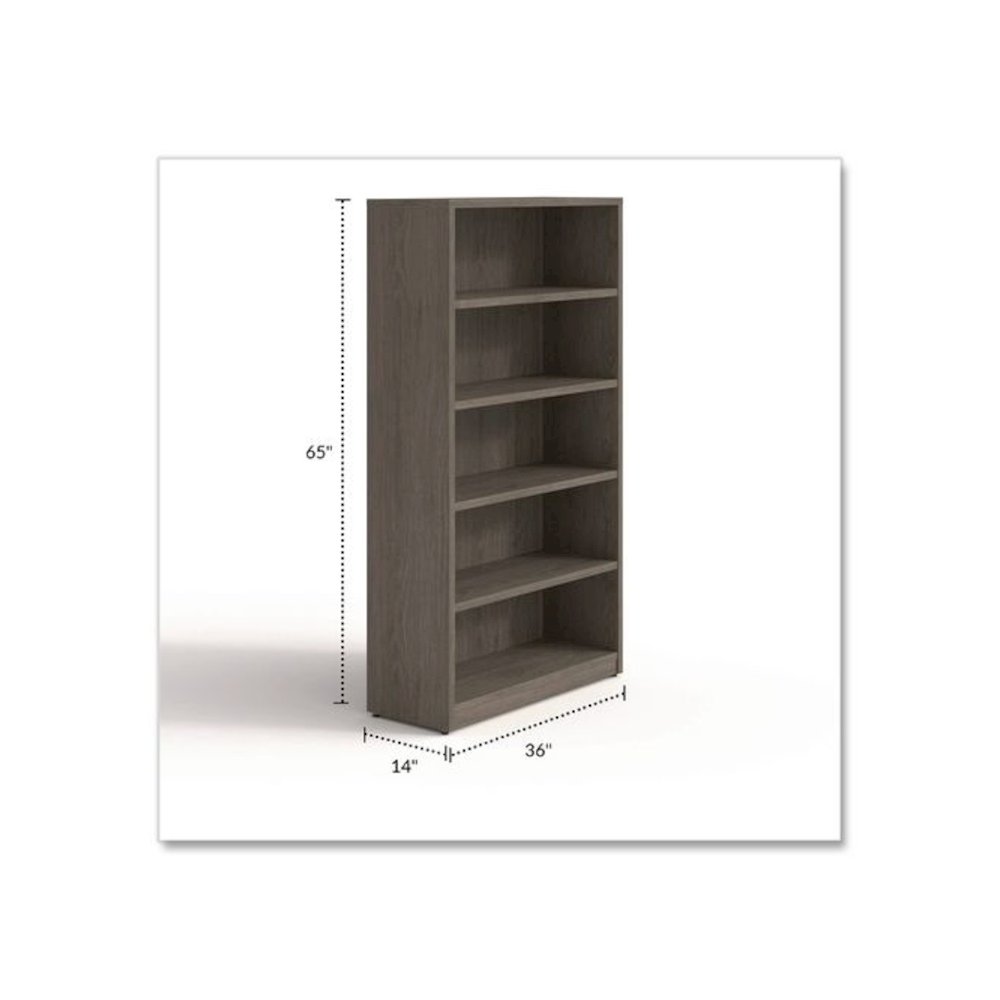 Alera Seville Bookcase, Five-Shelf, 36w x 14d x 65h, Walnut. Picture 2