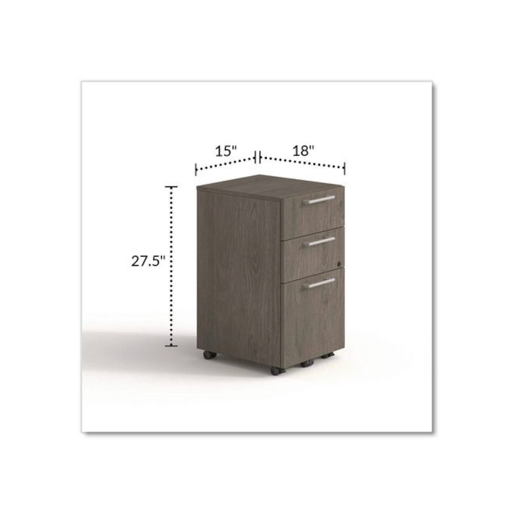 Alera Seville Series Mobile Pedestal, Left/Right, 3-Drawer: Box/Box/File, Legal, Walnut, 15" x 18" x 27". Picture 2
