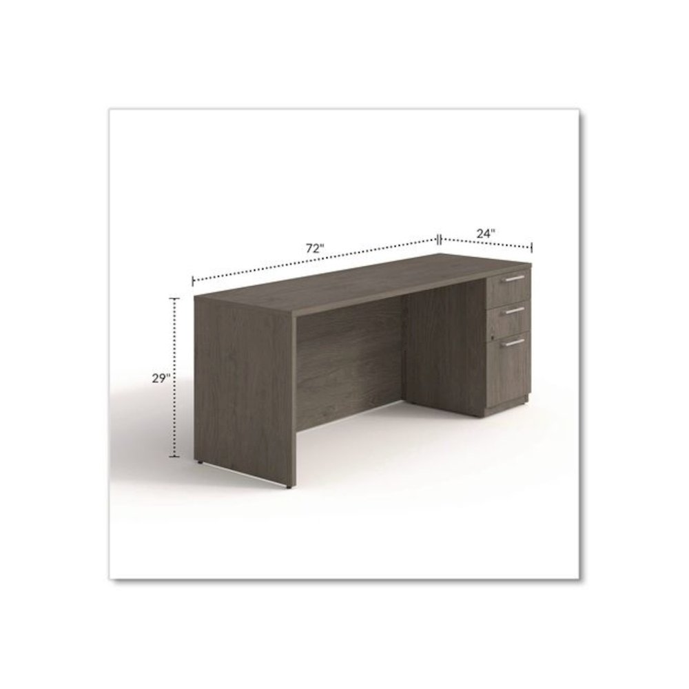 Alera Seville Series Credenza with Pedestal, Right Pedestal, 72w x 24d x 29h, Walnut. Picture 2