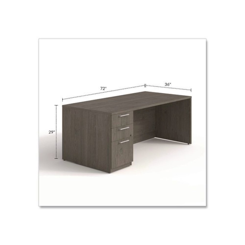 Alera Seville Series Single Pedestal Desk, Left Pedestal, 72" x 36" x 29", Walnut. Picture 2
