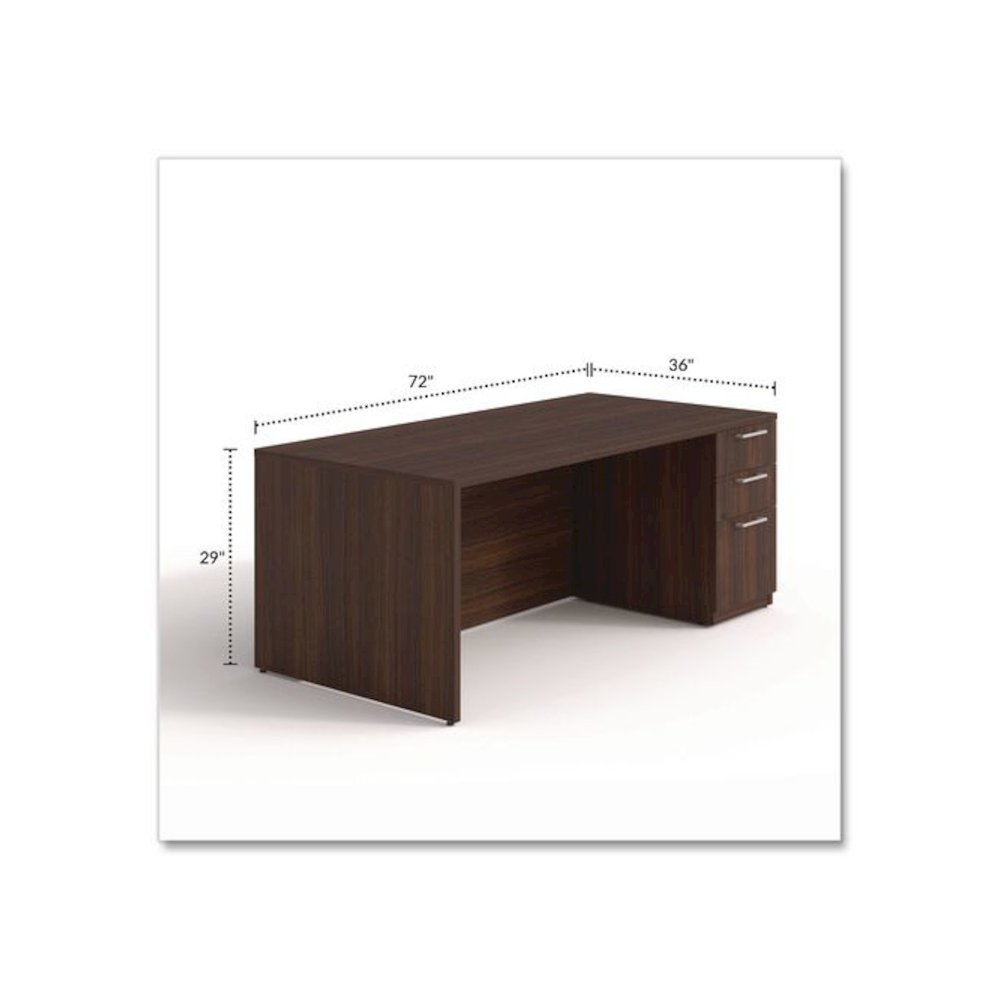 Alera Seville Series Single Pedestal Desk, Right Pedestal, 72" x 36" x 29", Mahogany. Picture 2