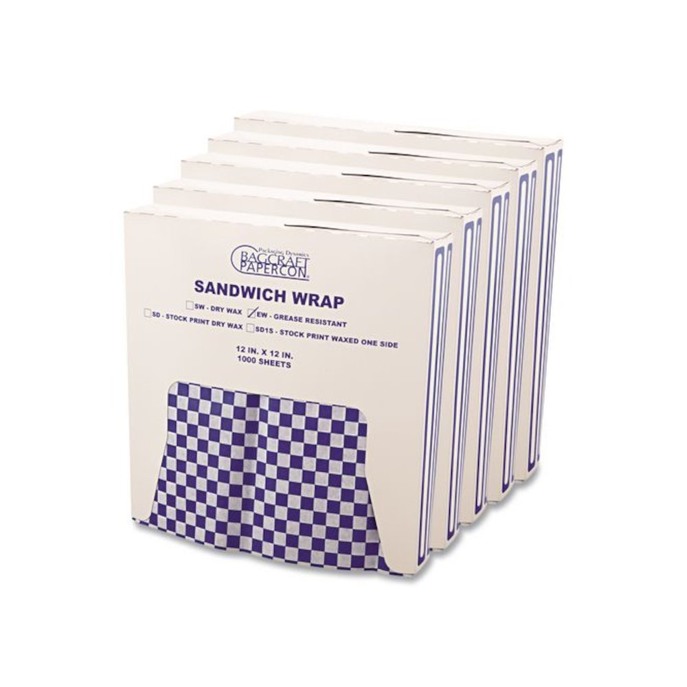 Grease-Resistant Paper Wraps and Liners, 12 x 12, Blue Check, 1,000/Box, 5 Boxes/Carton. Picture 1