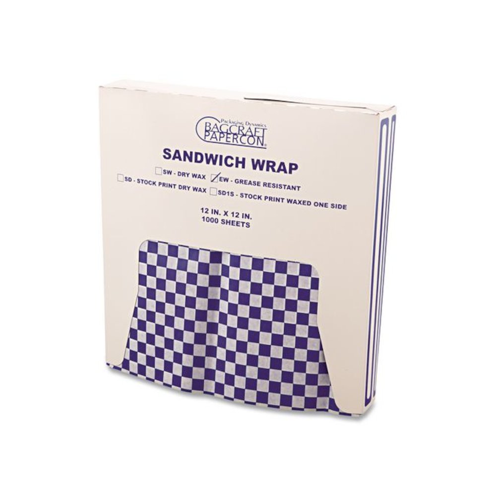 Grease-Resistant Paper Wraps and Liners, 12 x 12, Blue Check, 1,000/Box, 5 Boxes/Carton. Picture 5