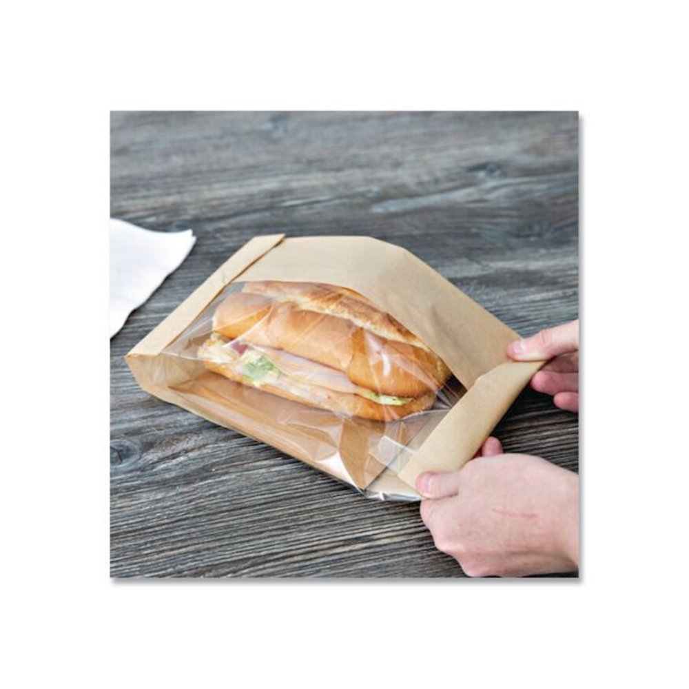Dubl View Sandwich Bags, 9.5" x 5.75" x 2.75", Natural Brown/Clear, 500/Carton. Picture 3