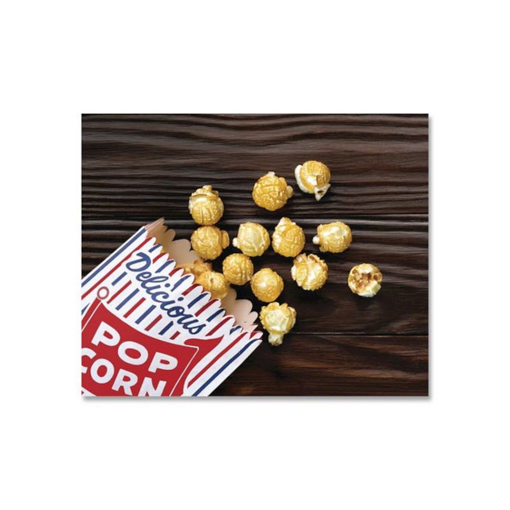 Pinch-Bottom Paper Popcorn Bag, Delicious Popcorn: Circus Clown Icon Labeling, 4" x 1.5" x 8", Red/White/Blue, 1,000/Carton. Picture 4