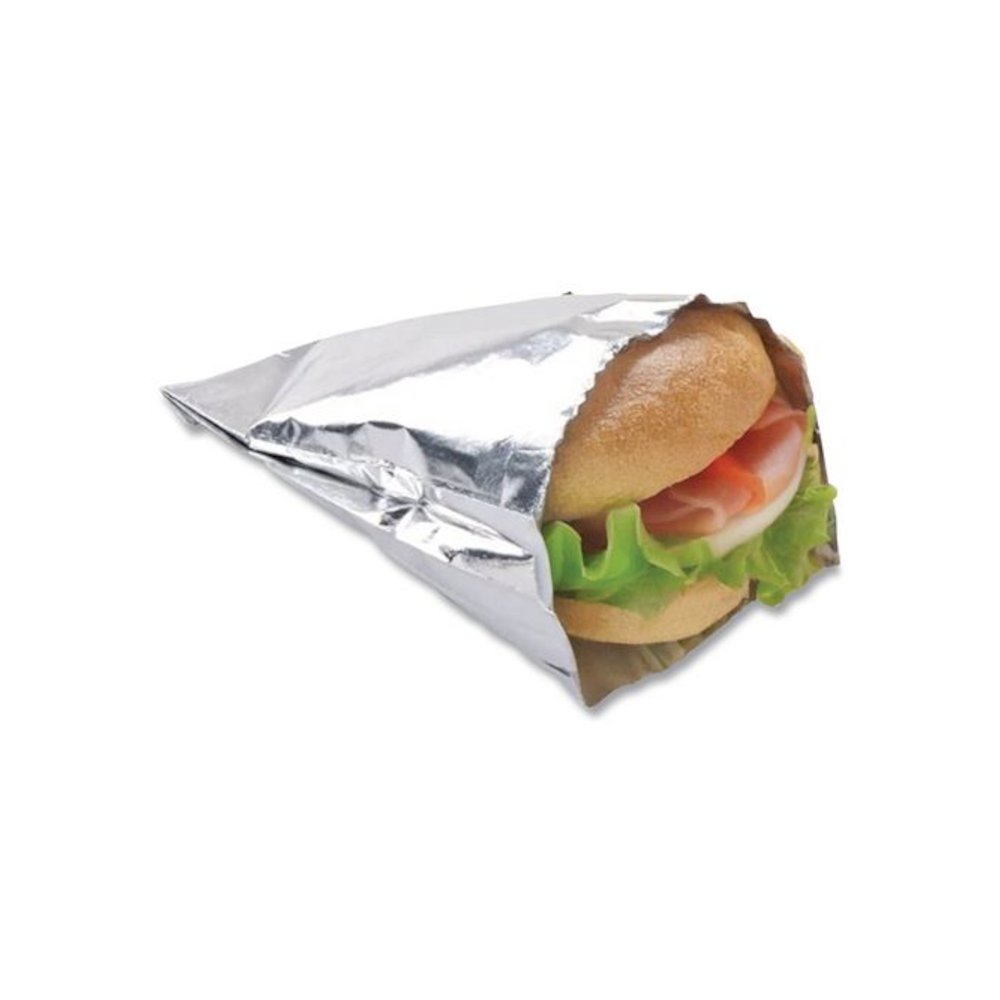 Foil Single-Serve Bags, Unlabeled Burger, 6" x 0.75" x 6.5", Silver, 1,000/Carton. Picture 3