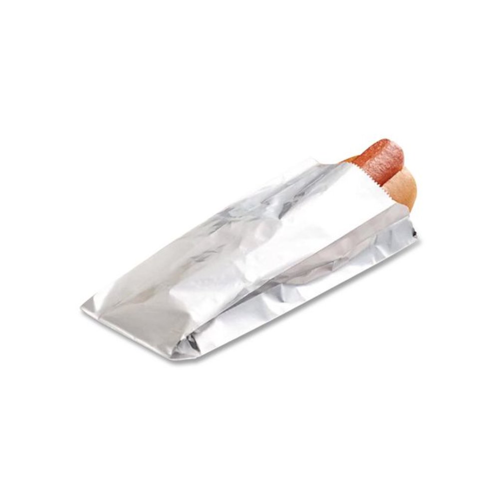 Foil Single-Serve Bags, Unlabeled Hot Dog, 3.5" x 1.5" x 8.5", Silver, 1,000/Carton. Picture 4