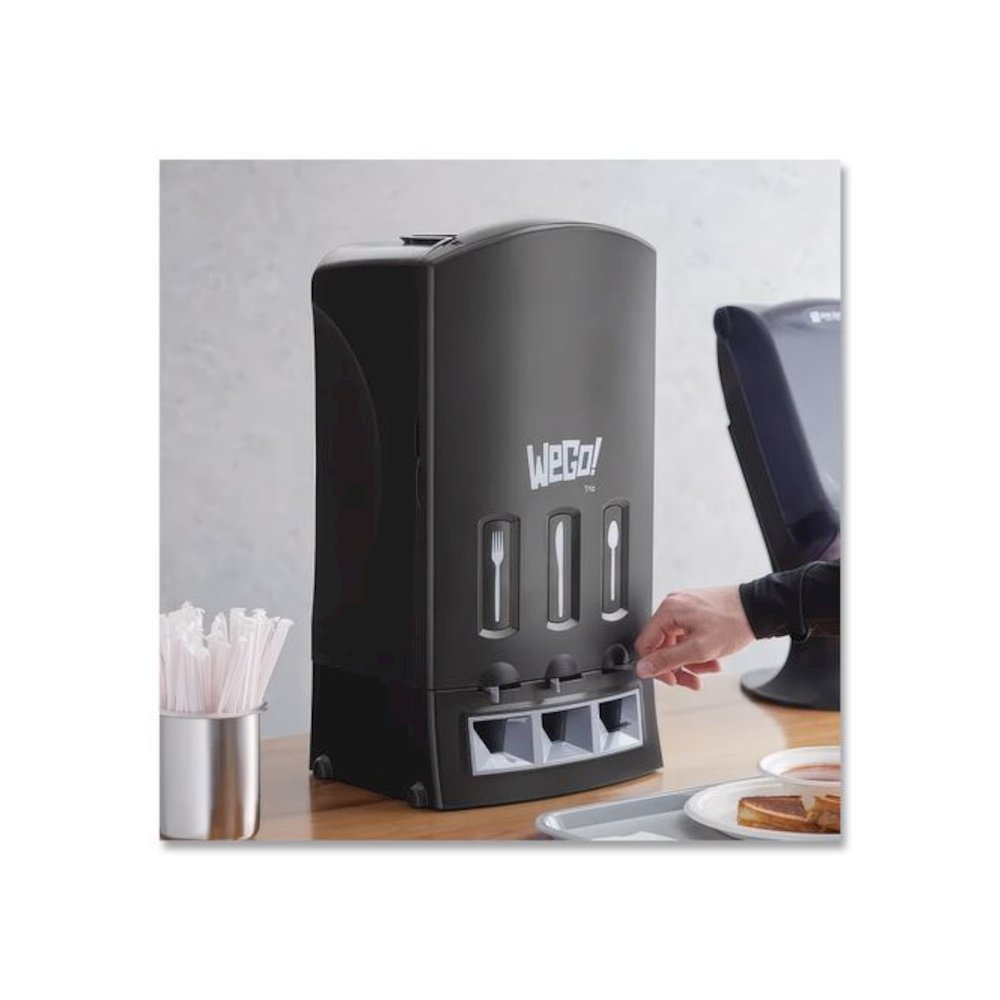 Trio Utensil Dispenser, Holds 100 Forks/100 Knives/100 Spoons, 13.39 x 15.75 x 23.62, Black. Picture 5