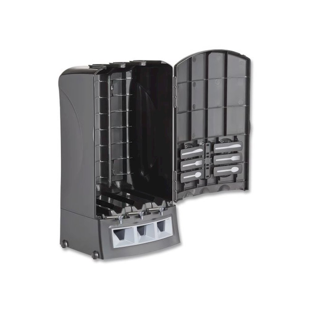 Trio Utensil Dispenser, Holds 100 Forks/100 Knives/100 Spoons, 13.39 x 15.75 x 23.62, Black. Picture 4