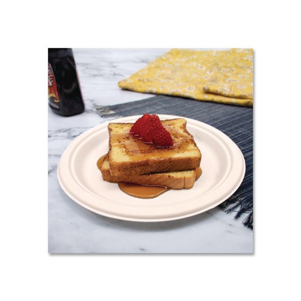 Compostable Molded Fiber Dinnerware, ProPlanet Seal, Plate, 9" dia, Natural, 500/Carton. Picture 7