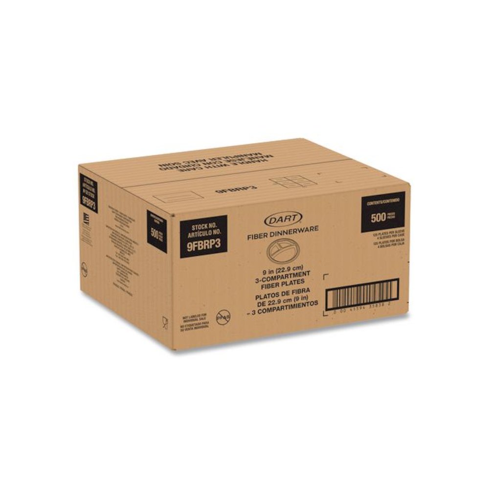 Compostable Molded Fiber Dinnerware, ProPlanet Seal, 3-Compartment Plate, 9" dia, Natural, 500/Carton. Picture 3
