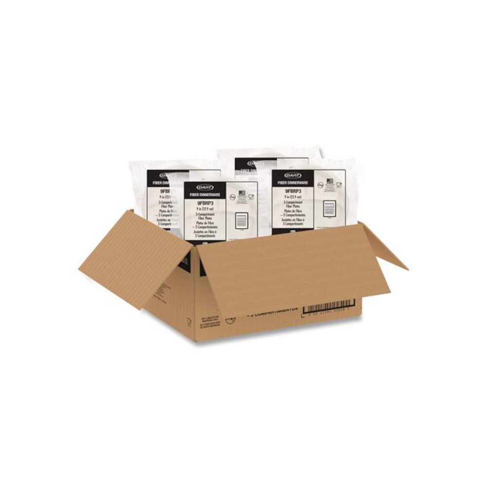 Compostable Molded Fiber Dinnerware, ProPlanet Seal, 3-Compartment Plate, 9" dia, Natural, 500/Carton. Picture 4