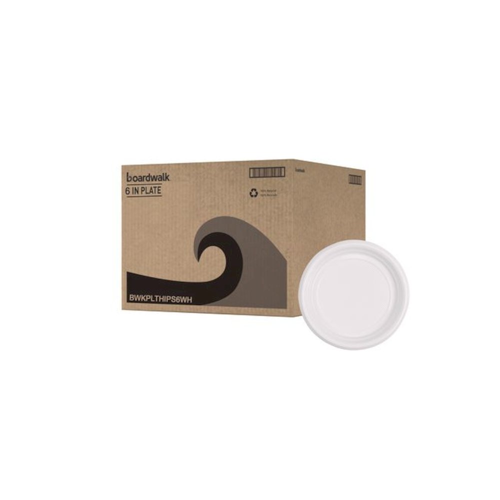 Hi-Impact Plastic Dinnerware, Plate, 6" dia, White, 1,000/Carton. Picture 1