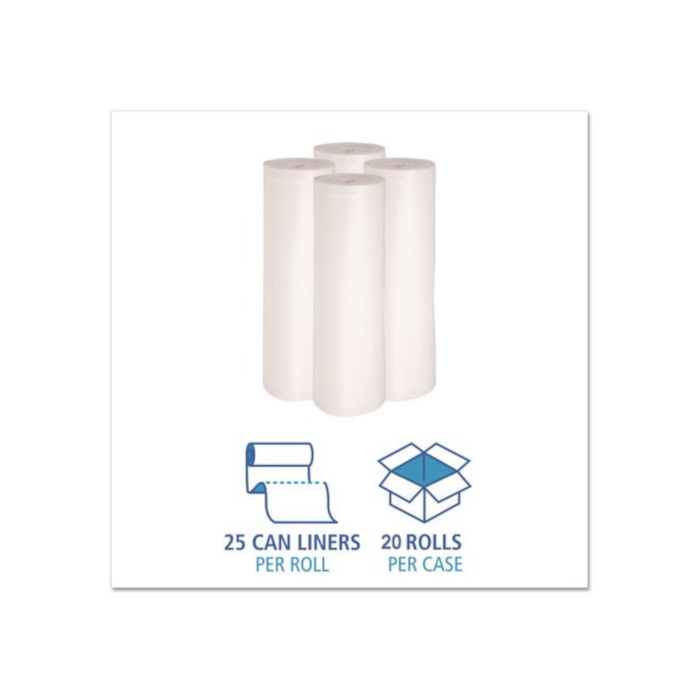High-Density Can Liners, 30 gal, 8 mic, 30" x 36", Natural, Perforated Roll, 25 Bags/Roll, 20 Rolls/Carton. Picture 7