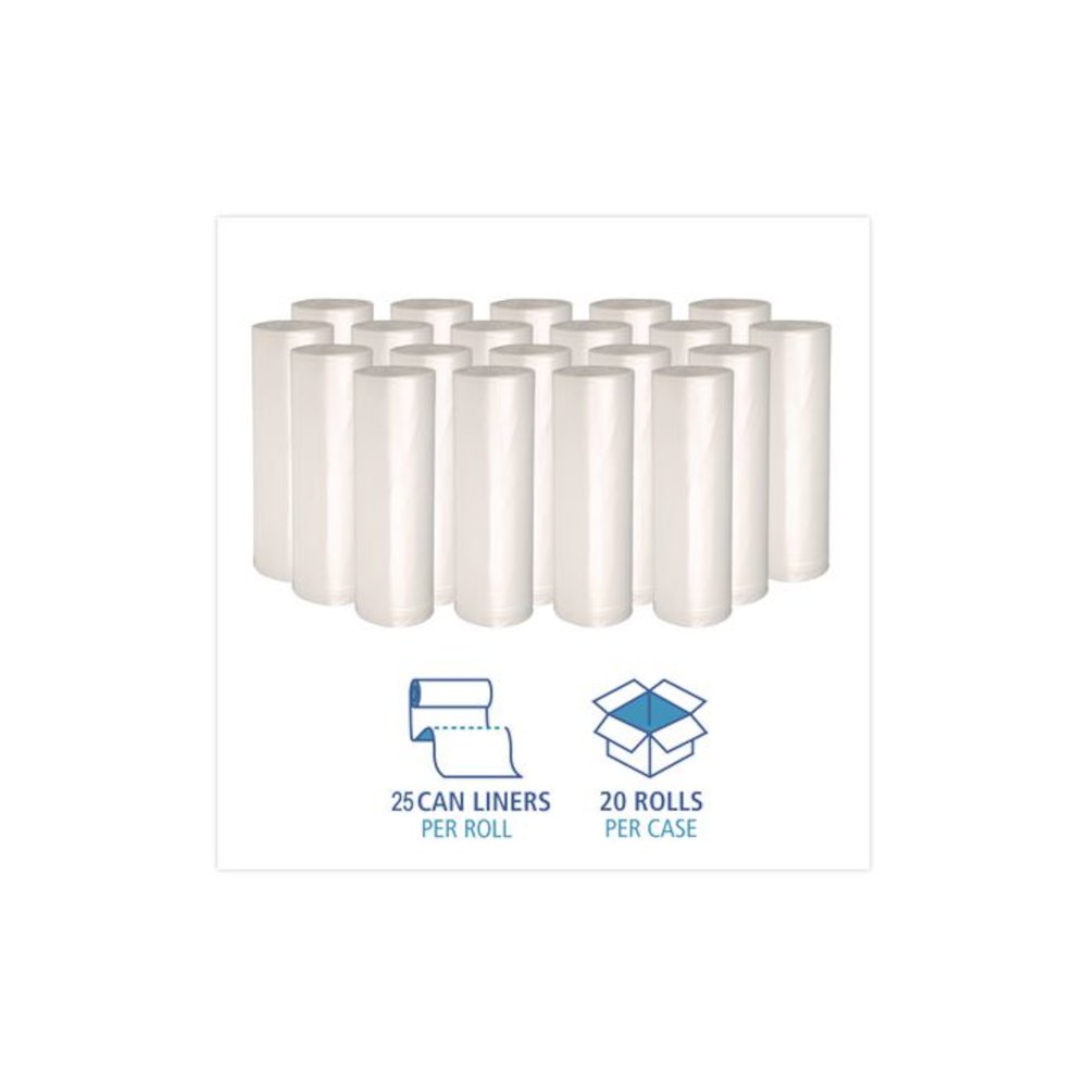 High-Density Can Liners, 30 gal, 10 mic, 30" x 36", Natural, Perforated Roll, 25 Bags/Roll, 20 Rolls/Carton. Picture 6