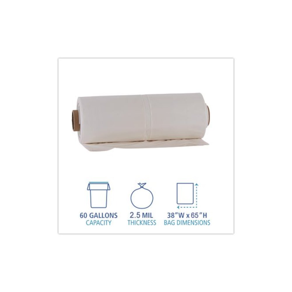 Industrial Can Liner Rolls, 60 gal, 2.5 mil, 21" x 17" x 65", Clear, 50/Carton. Picture 6