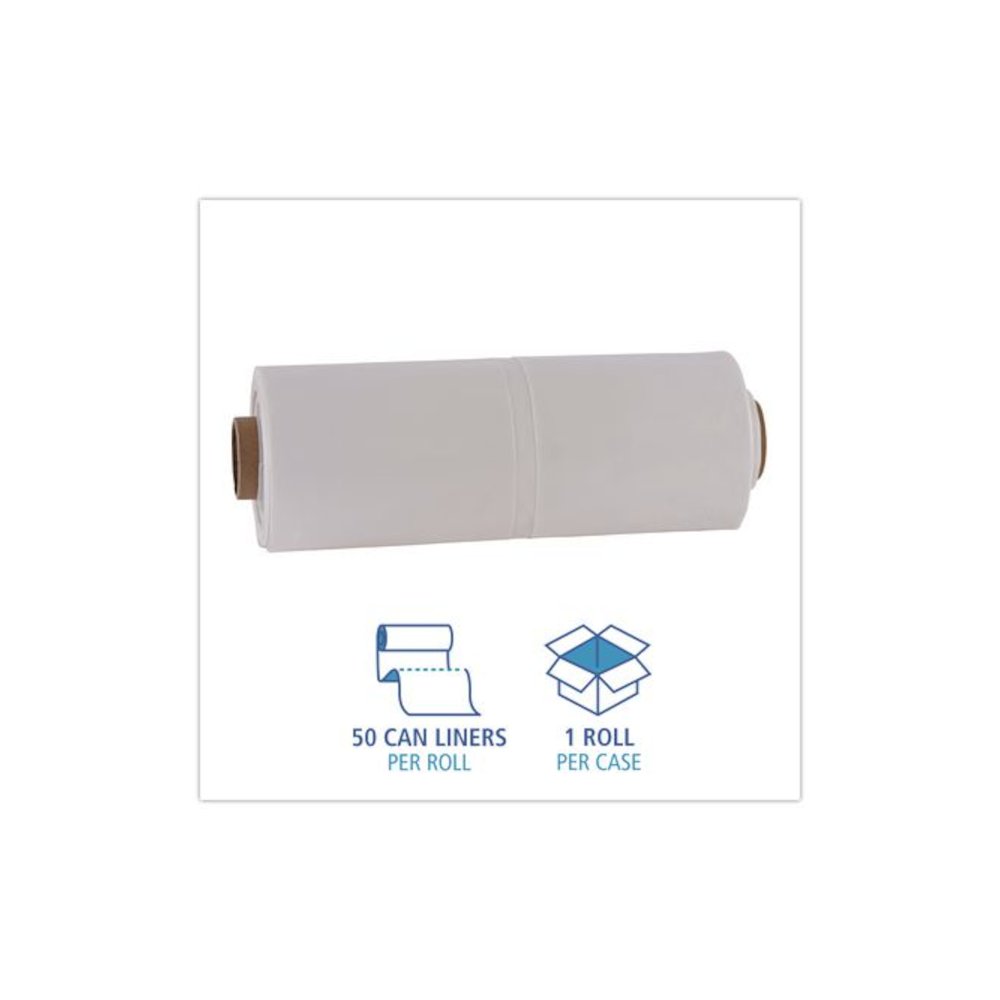 Industrial Can Liner Rolls, 60 gal, 2.5 mil, 21" x 17" x 65", Clear, 50/Carton. Picture 7