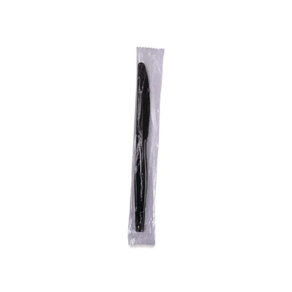 Heavyweight Wrapped Polypropylene Cutlery, Knife, Plastic, Black, 1,000/Carton. Picture 2