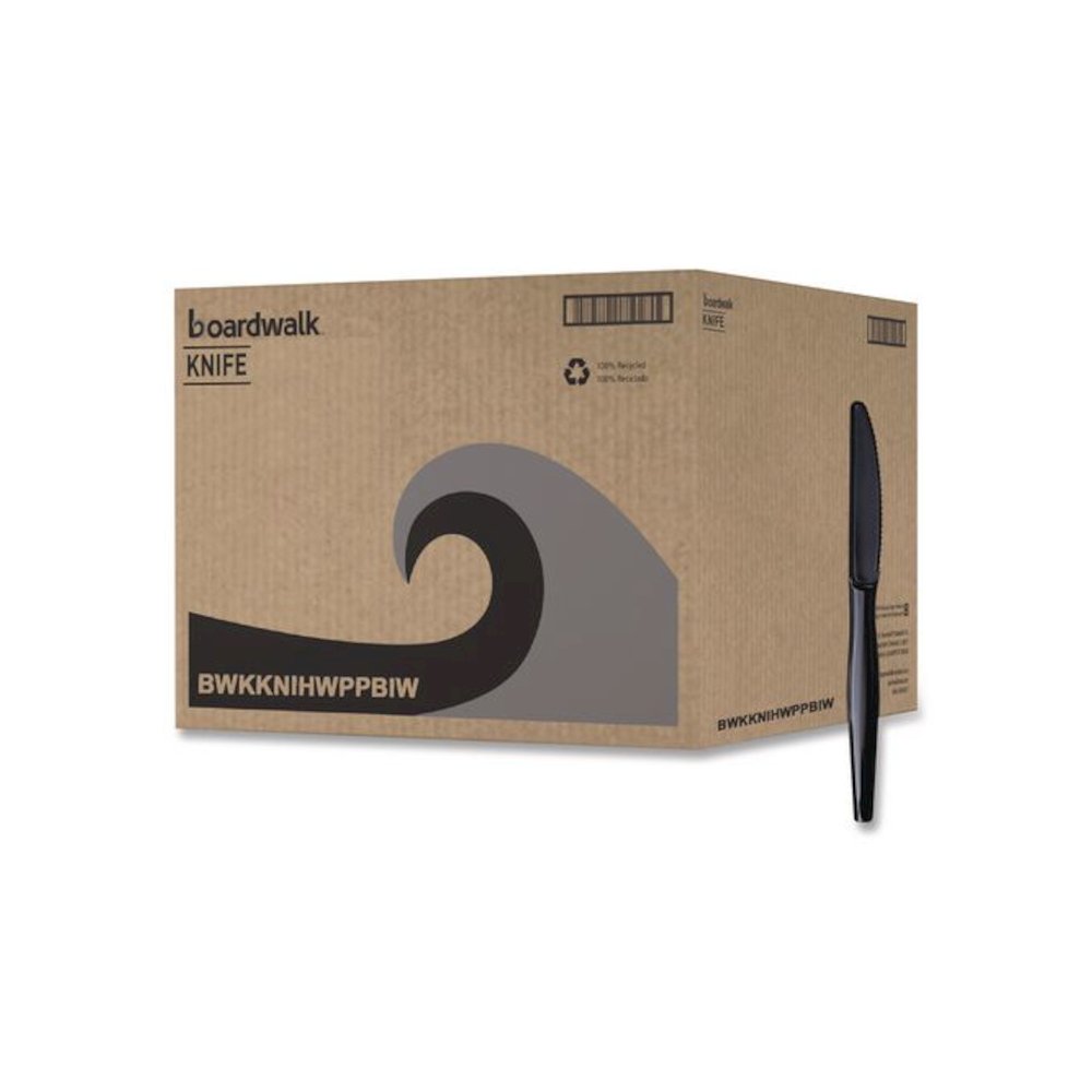 Heavyweight Wrapped Polypropylene Cutlery, Knife, Plastic, Black, 1,000/Carton. Picture 1