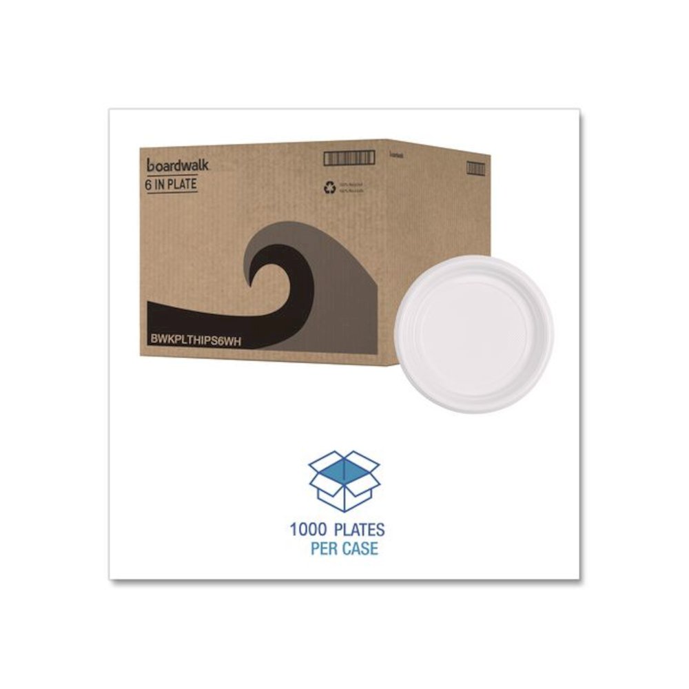 Hi-Impact Plastic Dinnerware, Plate, 6" dia, White, 1,000/Carton. Picture 4