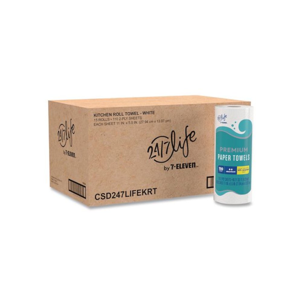 Premium Kitchen Roll Towels, 2-Ply, 11 x 5.5, White, 110 Sheets/Roll, 15 Rolls/Carton. Picture 1