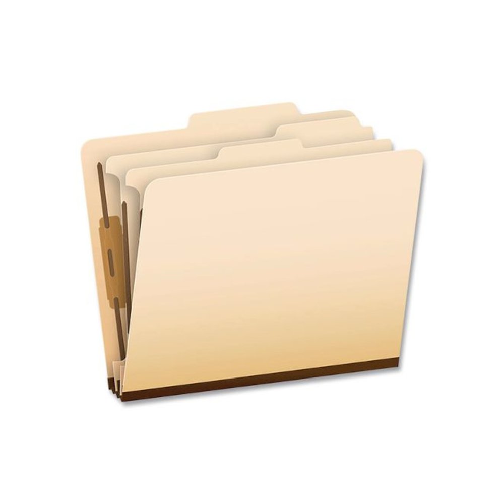 Manila Top Tab Classification Folders, 2/5-Cut Tab, Expands 1.75", 2 Dividers, 6 Fasteners, Letter Size, Manila, 10/Box. Picture 1