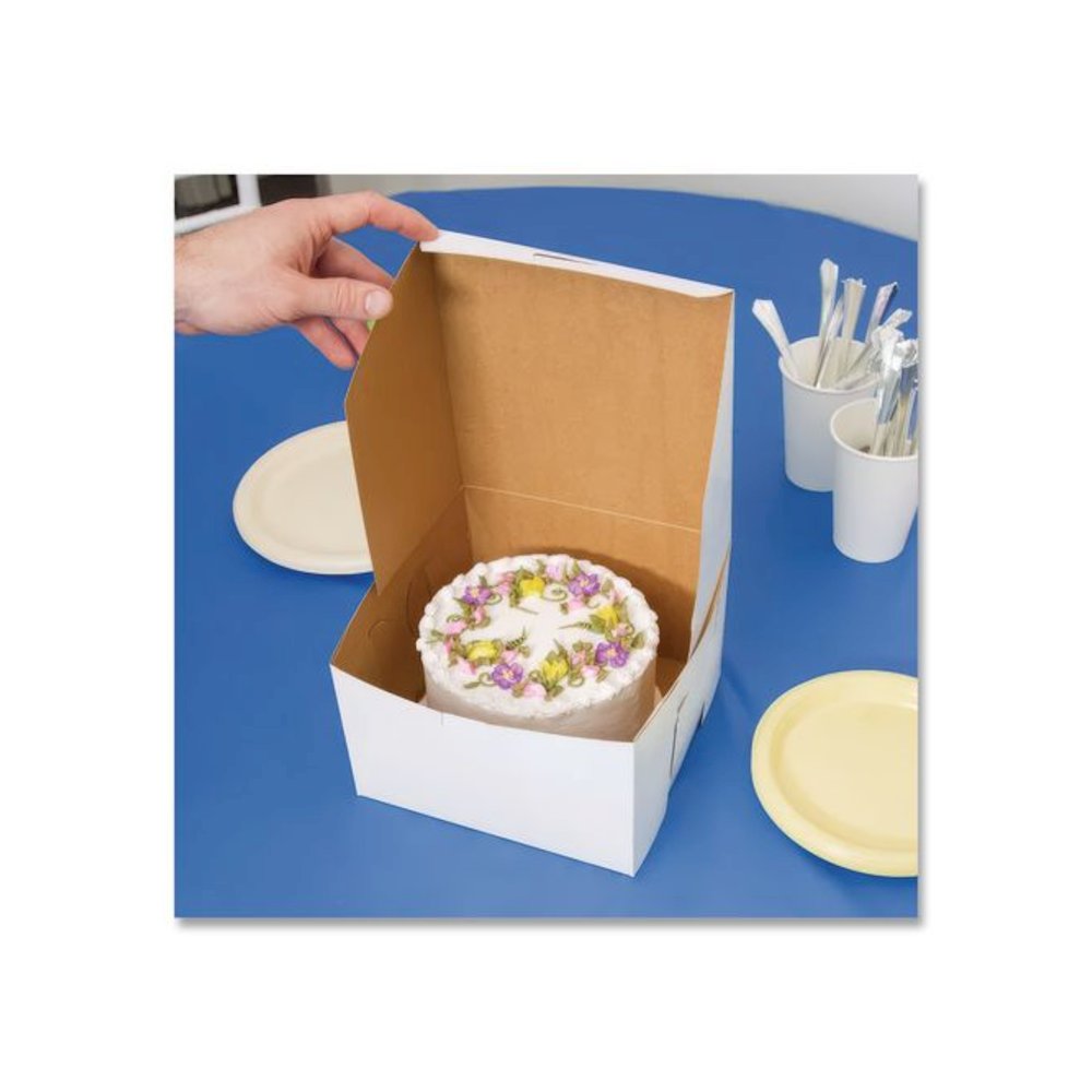 White One-Piece Non-Window Bakery Boxes, 8 x 8 x 5, White, Paper, 100/Carton. Picture 5