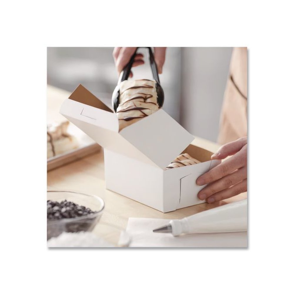 White One-Piece Non-Window Bakery Boxes, 6 x 6 x 3, White, Paper, 250/Carton. Picture 4