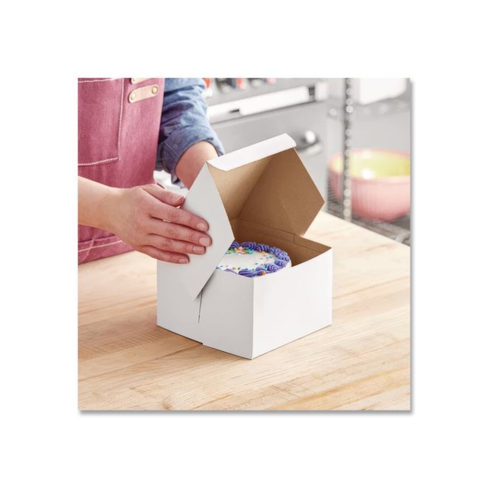 White One-Piece Non-Window Bakery Boxes, 6 x 6 x 4, White, Paper, 250/Bundle. Picture 4