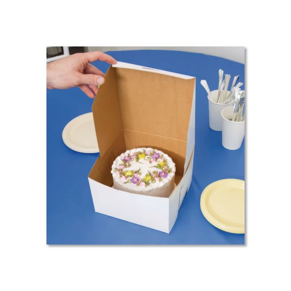 White One-Piece Non-Window Bakery Boxes, 8 x 8 x 4, White, Paper, 250/Carton. Picture 4