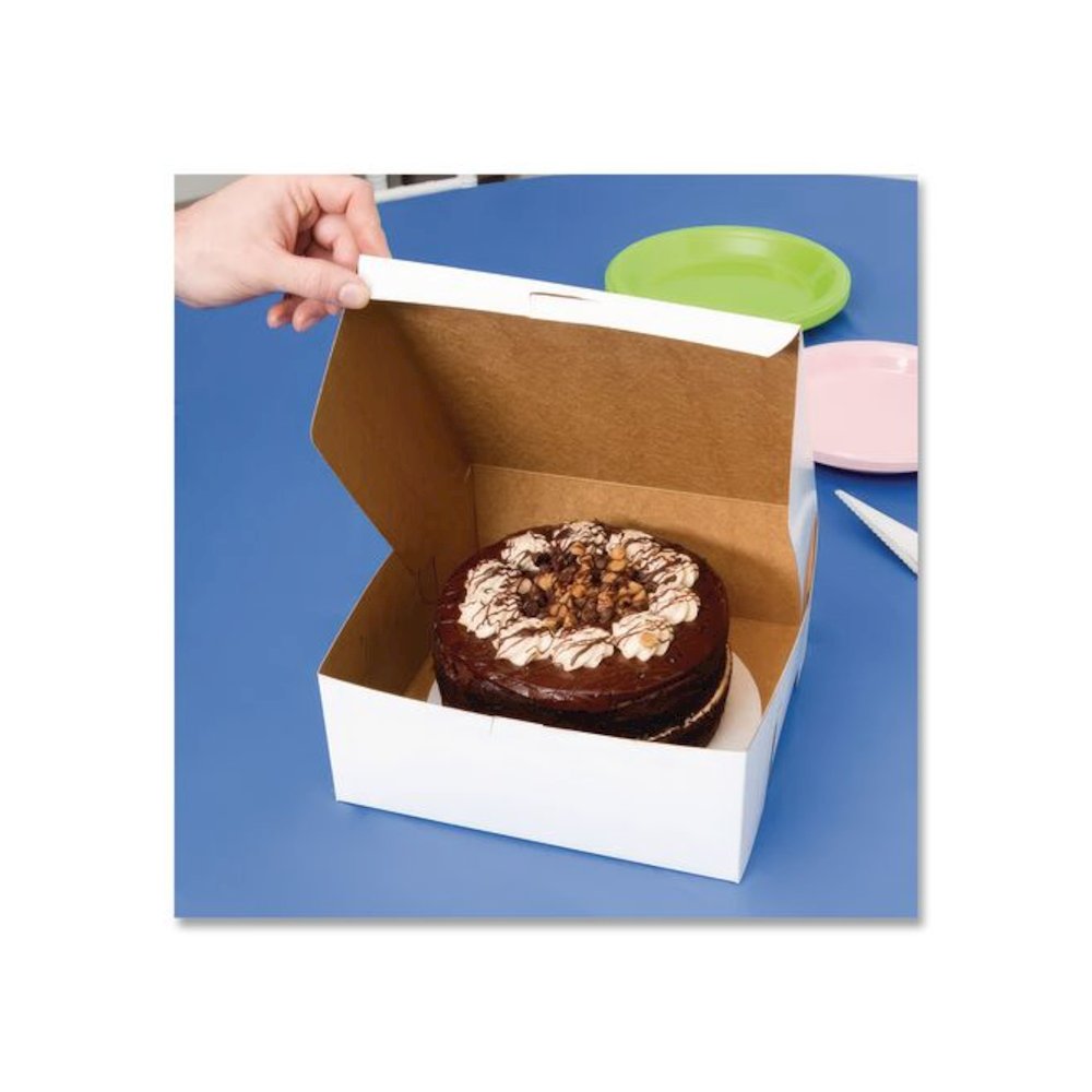 White One-Piece Non-Window Bakery Boxes, 10 x 10 x 3, White, Paper, 200/Carton. Picture 4