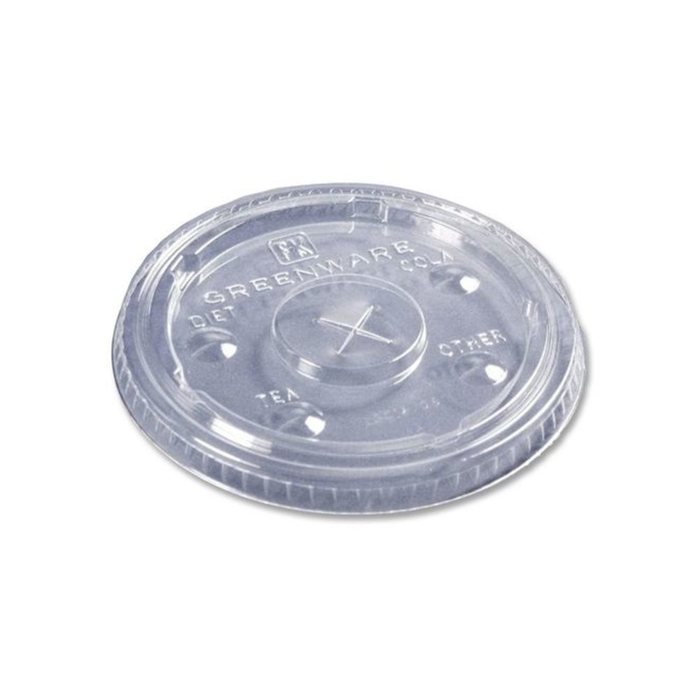 Greenware Cold Drink Lids, Fits 9 oz Old Fashioned Cups/12 oz Squat Cups/20 oz Cups, Plastic, Clear, 1,000/Carton. Picture 2