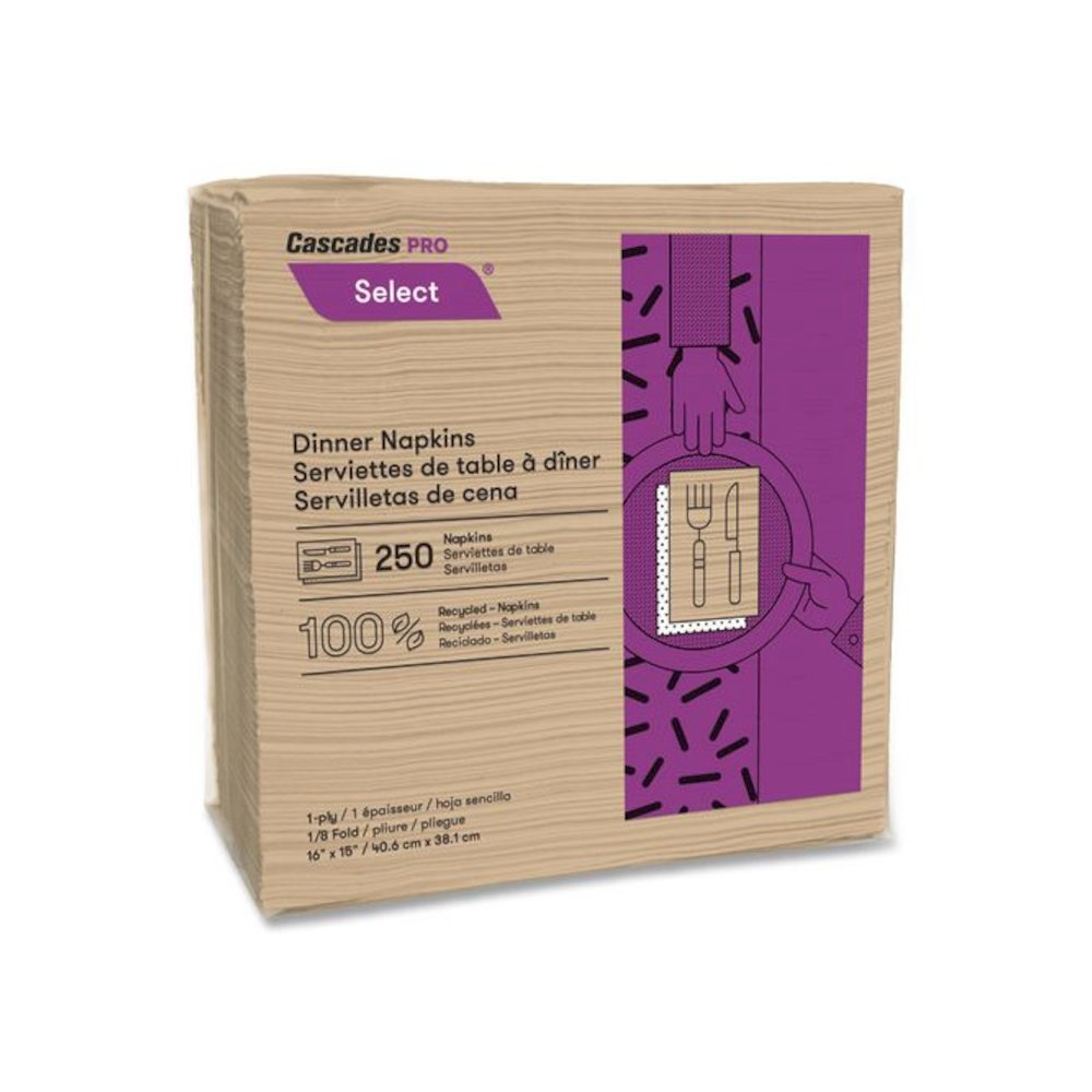 Select Dinner Napkins, 1-Ply, 16 x 15, Natural Brown, 250/Pack, 12 Packs/Carton. Picture 2