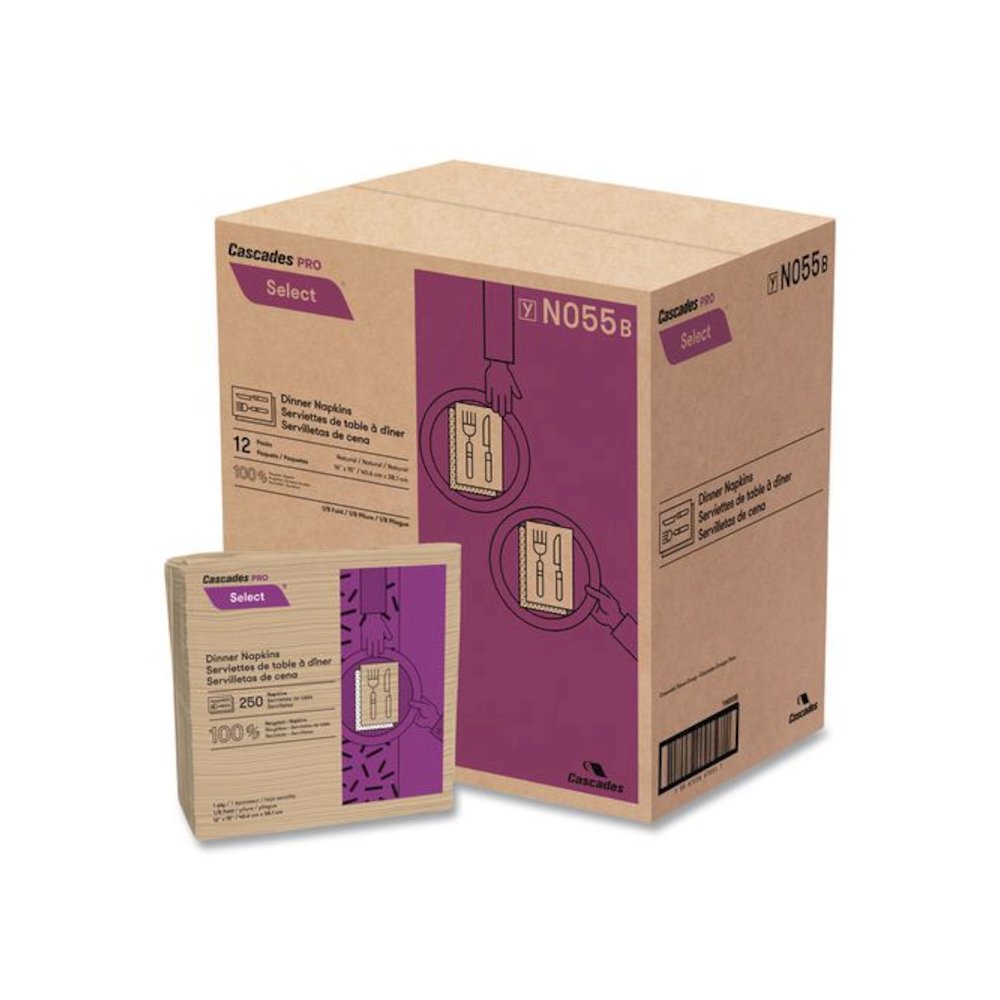 Select Dinner Napkins, 1-Ply, 16 x 15, Natural Brown, 250/Pack, 12 Packs/Carton. Picture 1