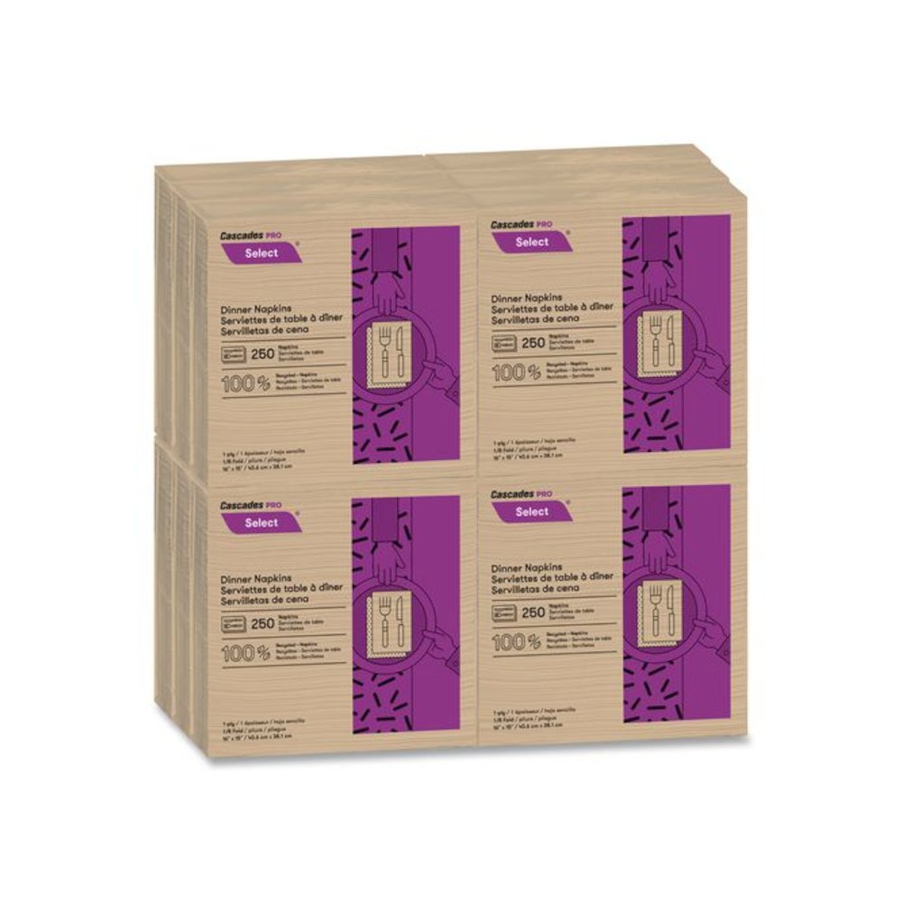 Select Dinner Napkins, 1-Ply, 16 x 15, Natural Brown, 250/Pack, 12 Packs/Carton. Picture 4