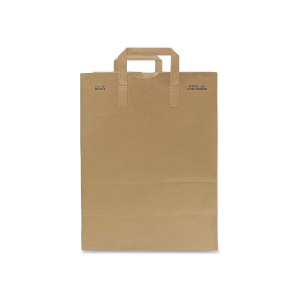 Grocery Paper Bags, 1/6 BBL Size, 70# Basis Weight, Flat Handles, 11" x 7" x 16.25", Kraft, 300/Bundle. Picture 2