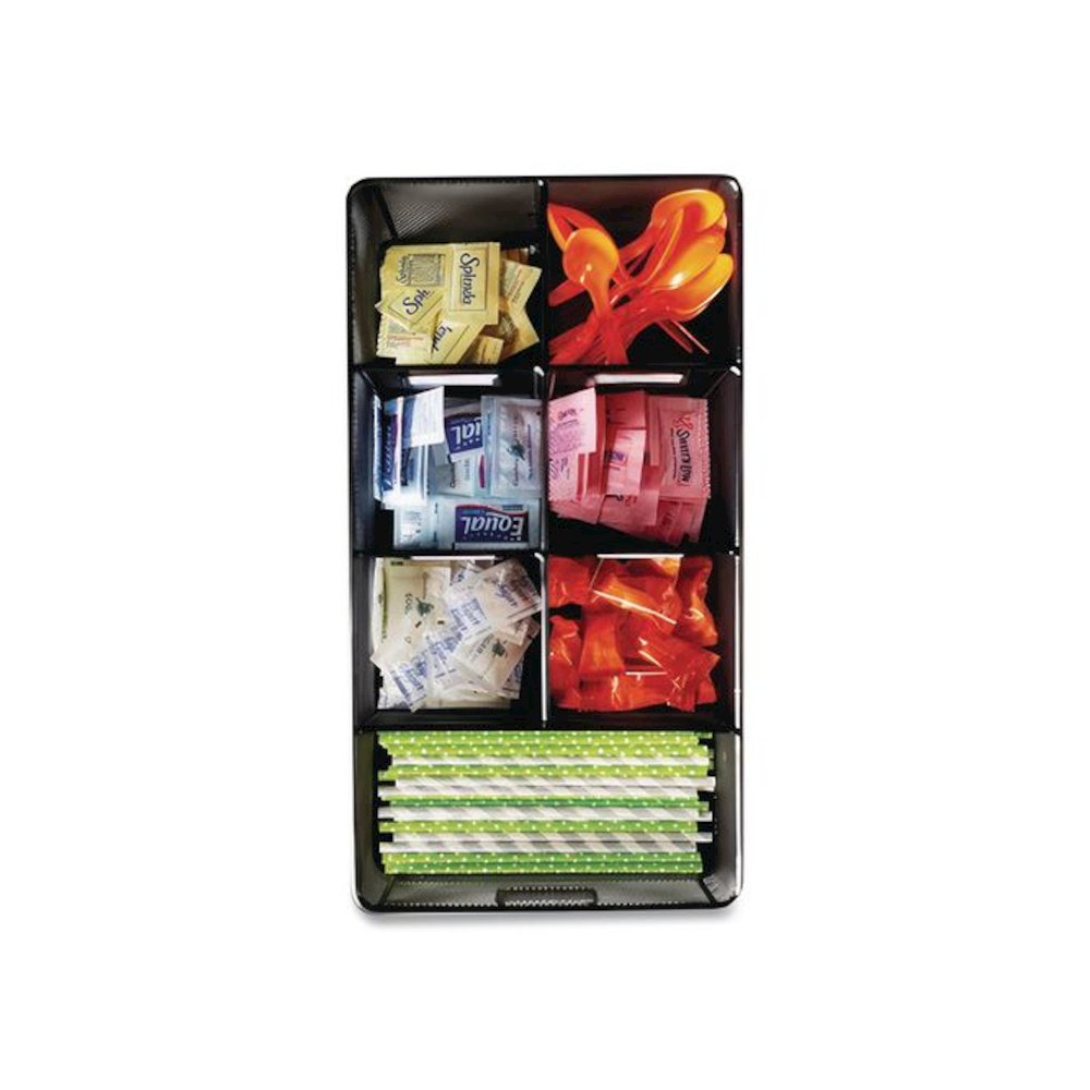 Onyx Breakroom Organizers, 7 Compartments, 16 x 8.5 x 5.25, Steel Mesh, Black. Picture 6