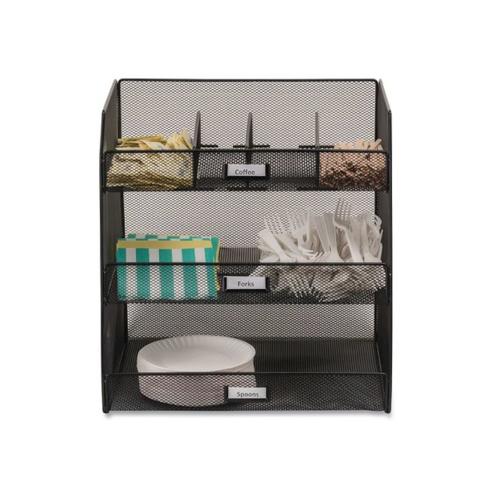 Onyx Breakroom Organizers, 3 Compartments,14.63 x 11.75 x 15, Steel Mesh, Black. Picture 3