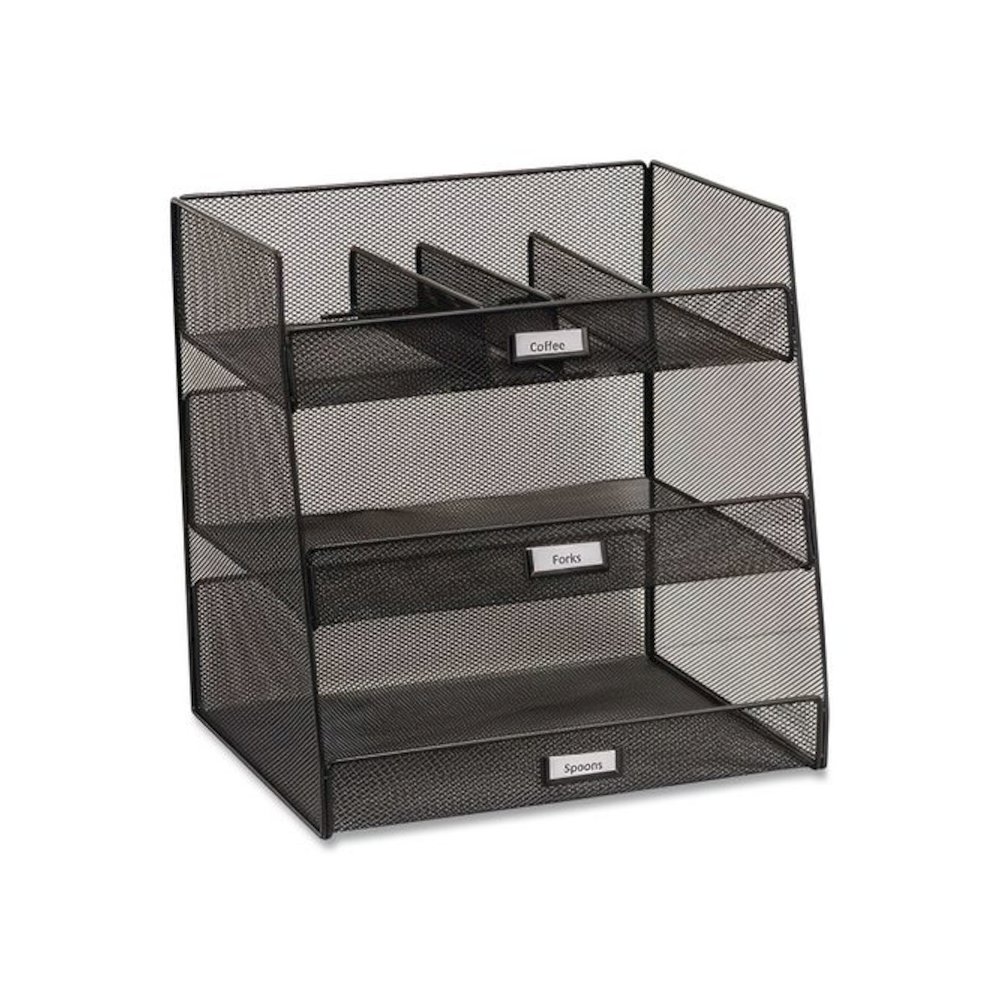 Onyx Breakroom Organizers, 3 Compartments,14.63 x 11.75 x 15, Steel Mesh, Black. Picture 4