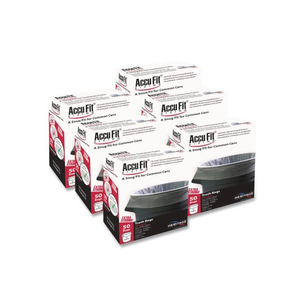 Linear Low Density Can Liners with AccuFit Sizing, 32 gal, 0.9 mil, 33" x 44", Clear, 50 Bags/Box, 6 Boxes/Carton. Picture 1