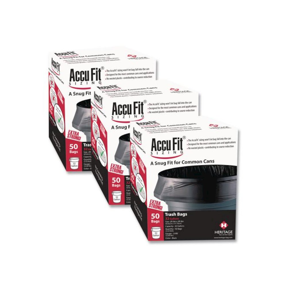 Linear Low Density Can Liners with AccuFit Sizing, 55 gal, 1.3 mil, 40" x 53", Black, 50 Bags/Box, 3 Boxes/Carton. Picture 1