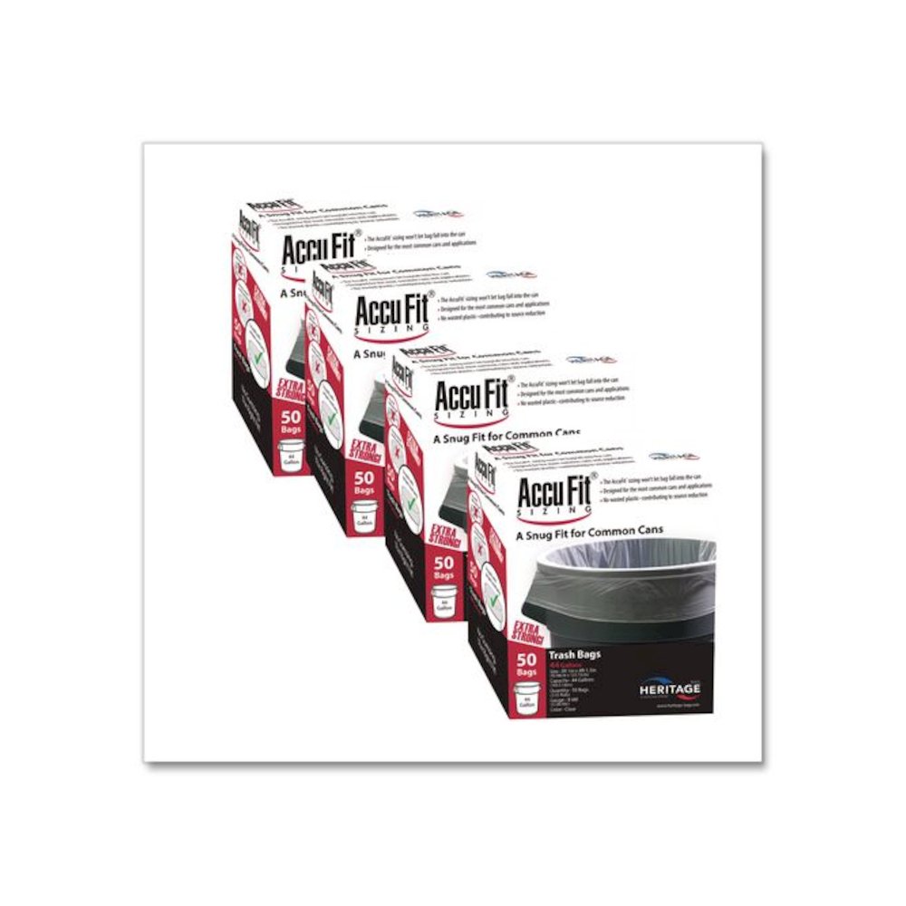 Linear Low Density Can Liners with AccuFit Sizing, 44 gal, 0.9 mil, 37" x 50", Clear, 50 Bags/Box, 4 Boxes/Carton. Picture 1