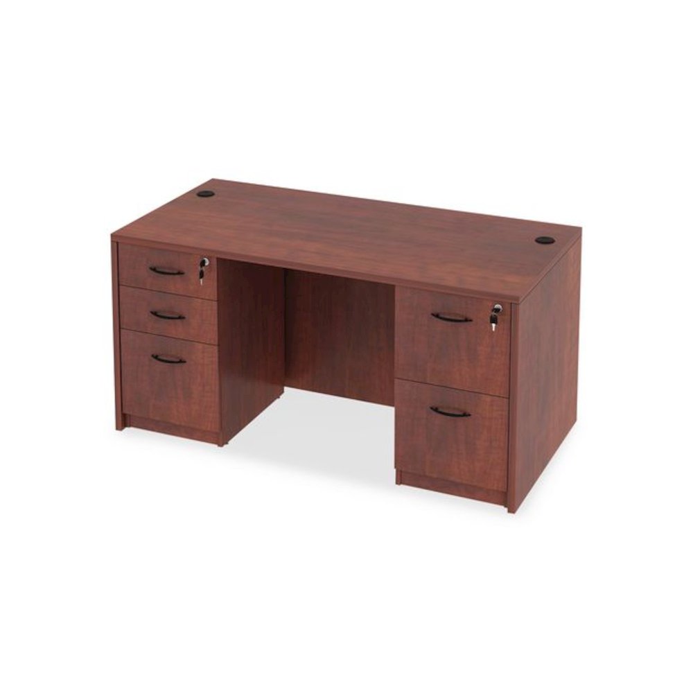 Alera Valencia Series Straight Front Desk Shell, 59.13" x 29.5" x 29.63", Medium Cherry. Picture 10