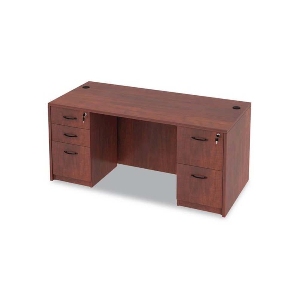 Alera Valencia Series Straight Front Desk Shell, 65" x 29.5" x 29.63", Medium Cherry. Picture 10